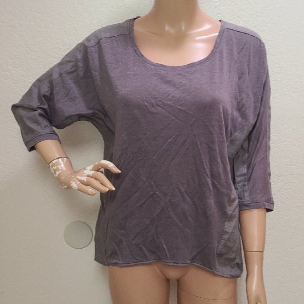 STELLA CARAKASI LINEN TUNIC TOP BLOUSE ASYMMETRICAL LAGENLOOK 3/4-SLEEVE sz XS